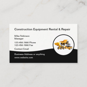Construction Equipment Rental & Repair Services Business Card