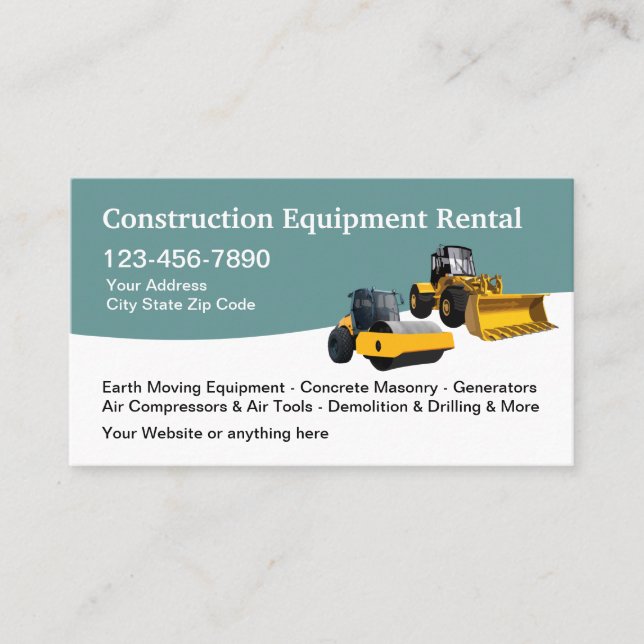 Construction Equipment Rental Services Business Card (Front)