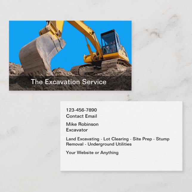 Construction Excavating Services Business Card (Front/Back)