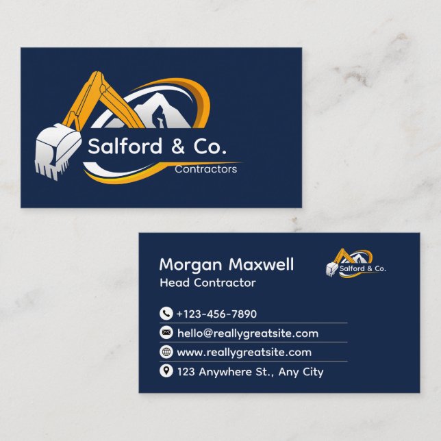 Construction Excavation Contractor Business Card (Front/Back)