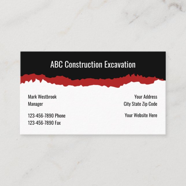 Construction Excavation Services Business Card (Front)