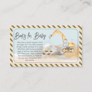 Construction Excavator Baby Shower Books for Baby Enclosure Card
