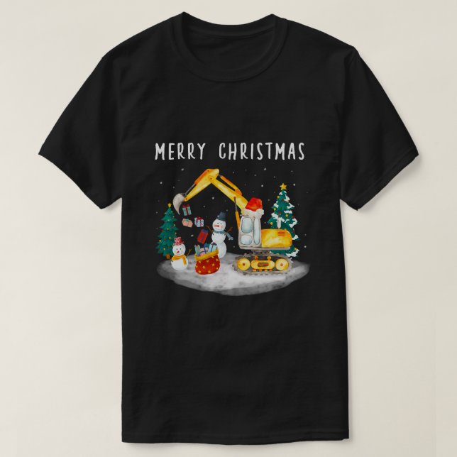 Construction Excavator Christmas Ornaments Funny T T-Shirt (Design Front)