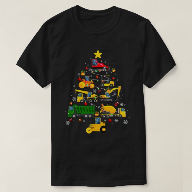 Construction Excavator Christmas Tree Boys Girls P T-Shirt (Design Front)