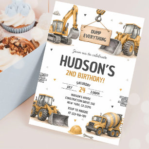 Construction Excavator Crane 2nd Birthday Invitation