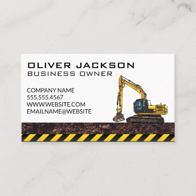 Construction Excavator | Dirt Caution Business Card (Front)