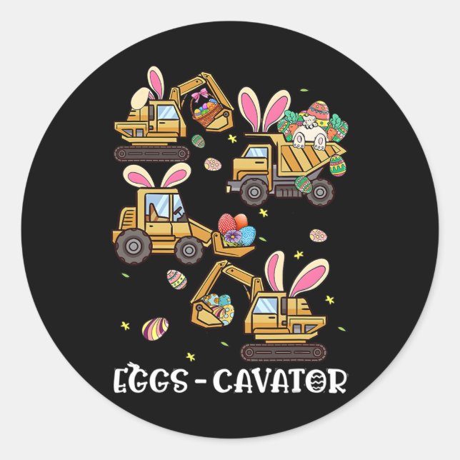 Construction Excavator Easter Day Egg Hunt For Boy Classic Round Sticker (Front)
