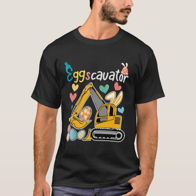 Construction Excavator Easter Day Egg Hunt for Boy T-Shirt (Front)
