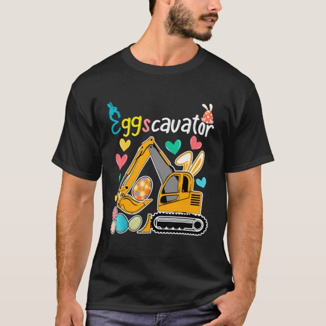 Construction Excavator Easter Day Egg Hunt for Boy T-Shirt (Front)