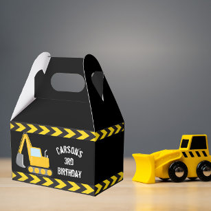 Construction Excavator Kids Birthday Party Black Favour Box