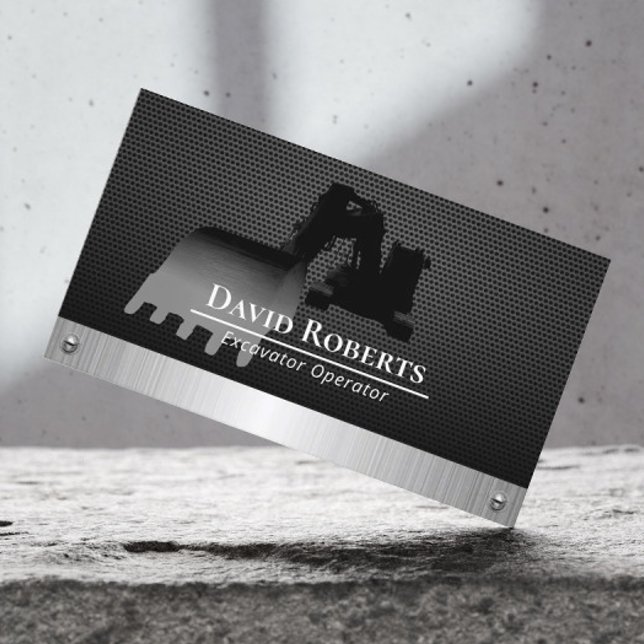 Construction Excavator Plant Operator Black Metal Business Card (Creator Uploaded)