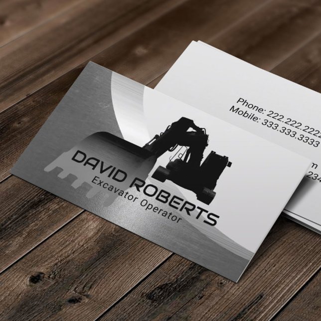 Construction Excavator Plant Operator Modern Metal Business Card (Creator Uploaded)