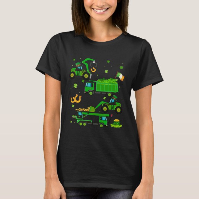 Construction Excavator St Patricks Day Boys Girls  T-Shirt (Front)