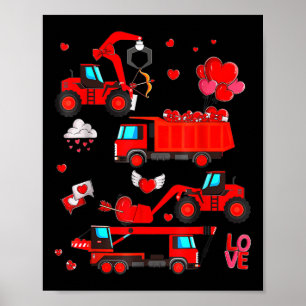 Construction Excavator Valentines Day Kids Toddler Poster