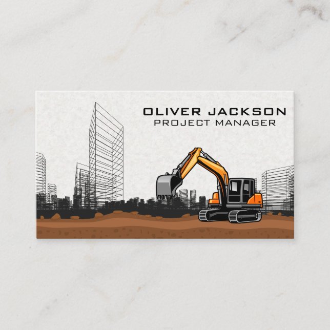 Construction Excavator Vehicle | Real Estate Business Card (Front)