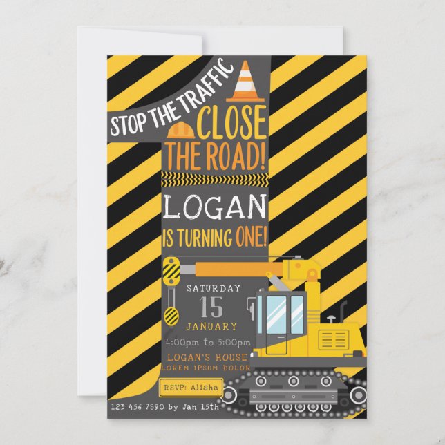 Construction First Birthday Invitation (Front)