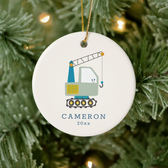 Construction Forklift Truck Personalized Name  Ceramic Ornament (Tree)