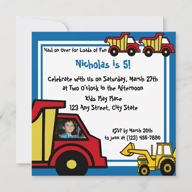 Construction Fun/ Dump Truck Invitation (Front)