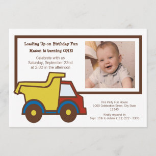 Construction Fun Dumptruck Photo Invitation