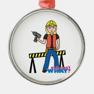 Construction Girl - Light/Blonde Metal Ornament