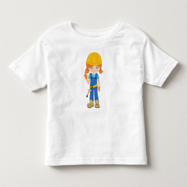 Construction Girl, Orange Hair, Cute Girl, Hammer Toddler T-Shirt (Front)
