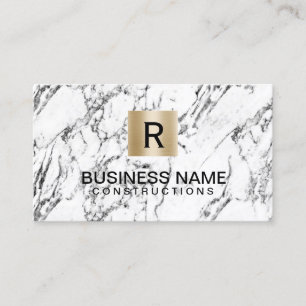 Construction Gold Monogram Logo Modern Marble Business Card