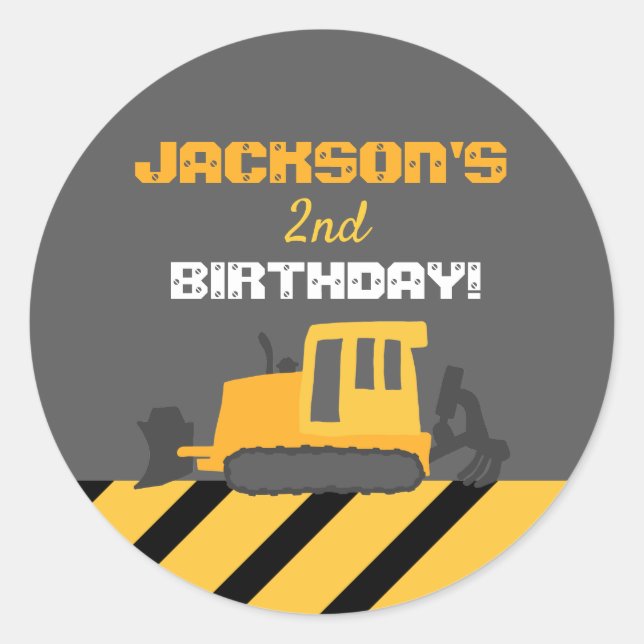 Construction Grader Birthday Party Classic Round Sticker (Front)