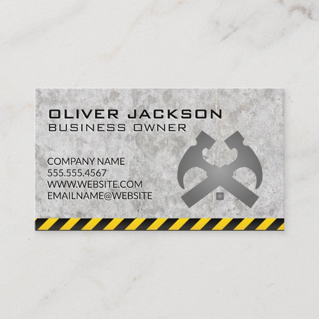 Construction | Hammers | Concrete Caution  Business Card (Front)