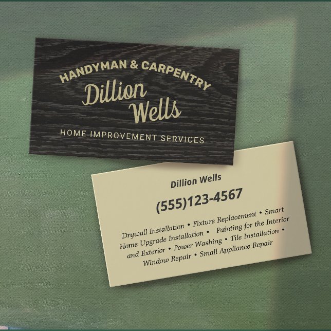 Construction Handyman Carpentry Dark Wood Business Card (Creator Uploaded)