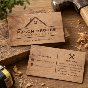 Construction Handyman Rustic Wood Business Card