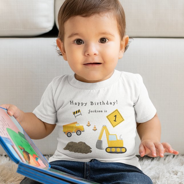 Construction Happy Birthday - Boy Name and Age Baby T-Shirt (Creator Uploaded)