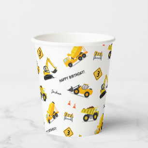 Construction Happy Birthday Custom Name Any Age Paper Cups