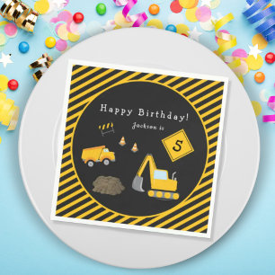 Construction Happy Birthday - Name and Age Boy Napkin