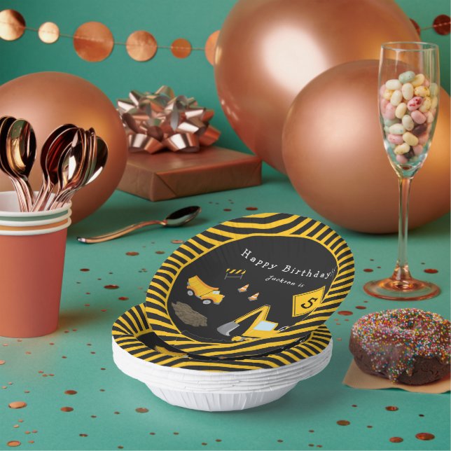 Construction Happy Birthday - Name and Age Boy Paper Plate (Multi)