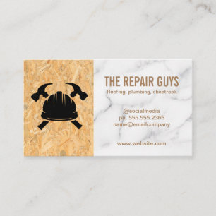 Construction Hard Hat   Hammers   Wood   Marble Business Card