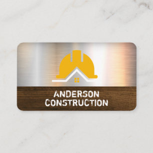 Construction Hard Hat Metal Wood Builders Business Card