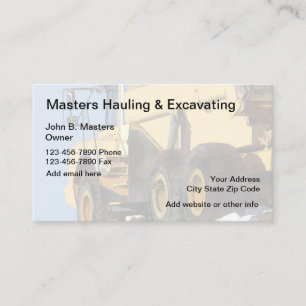 Construction Hauling And Excavating Business Card