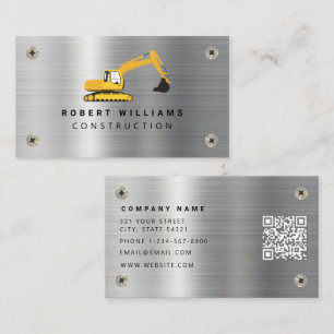 Construction Heavy Equipment Operator Metal Business Card