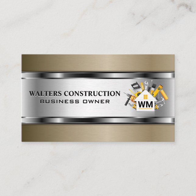 Construction | Home Repair Tools | Industrial Logo Business Card (Front)
