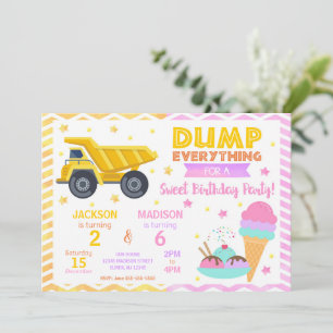 Construction & Ice Cream Joint Birthday Invitation