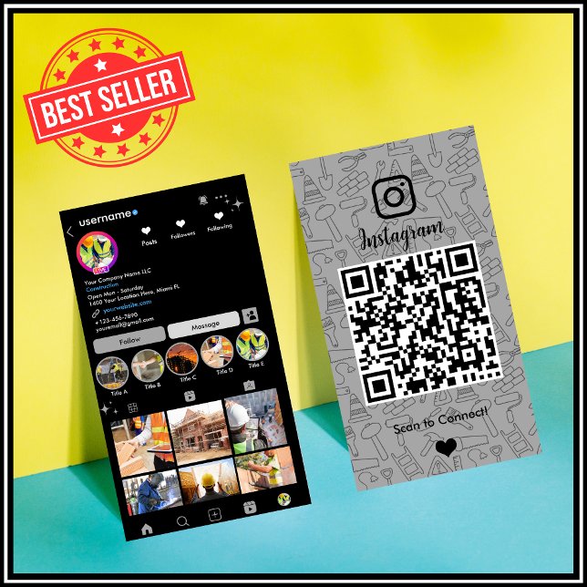 Construction Instagram Grey QR Code Business Card (Creator Uploaded)