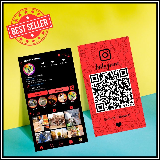 Construction Instagram Red | QR Code Business Card (Creator Uploaded)