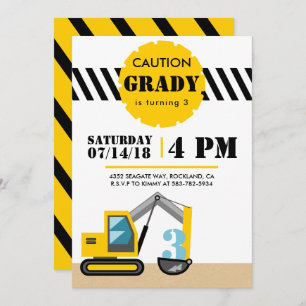 Construction Invitation 3rd Birthday Third Invite