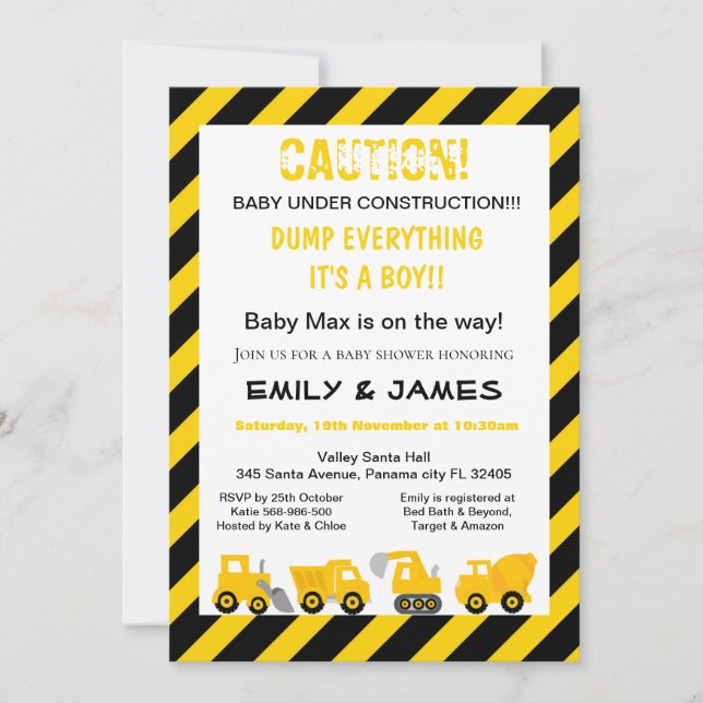Construction Invitation, Baby Shower, Birthday Invitation (Front)