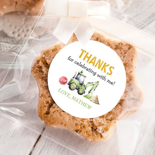 Construction Kids 1st Birthday Party Classic Round Sticker (Creator Uploaded)