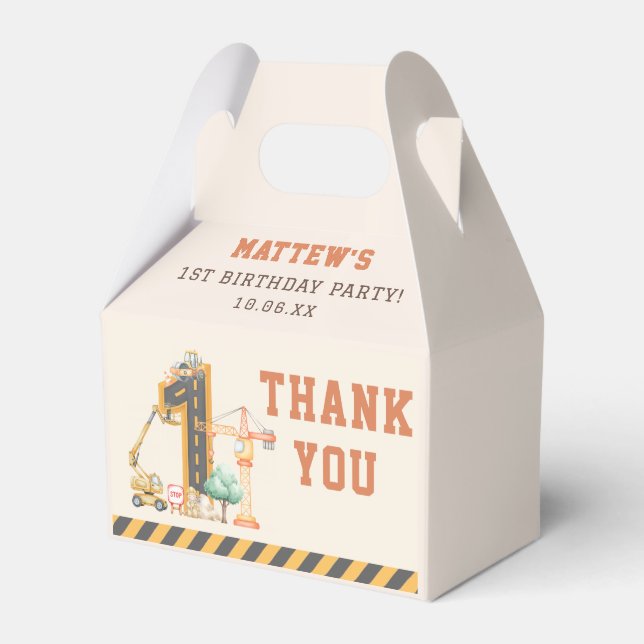 Construction Kids 1st Birthday Party Favour Box (Front Side)
