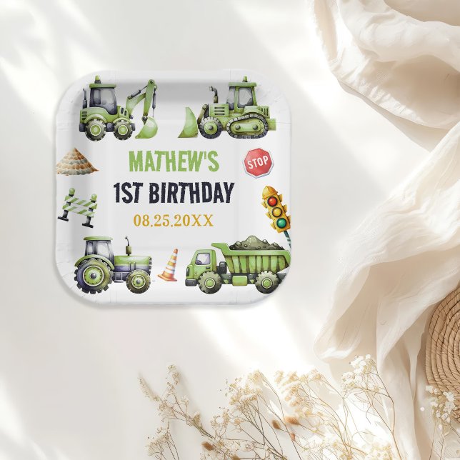Construction Kids 1st Birthday Party Paper Plate (Creator Uploaded)