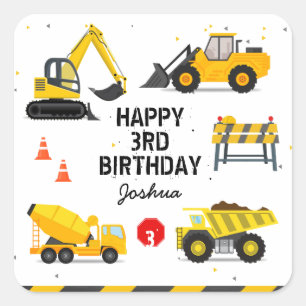 Construction Kids Any Age Birthday Party Square Sticker