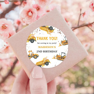 Construction Kids Birthday Party Thank You  Classic Round Sticker
