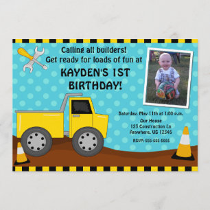 Construction Kids Photo Birthday Invitation